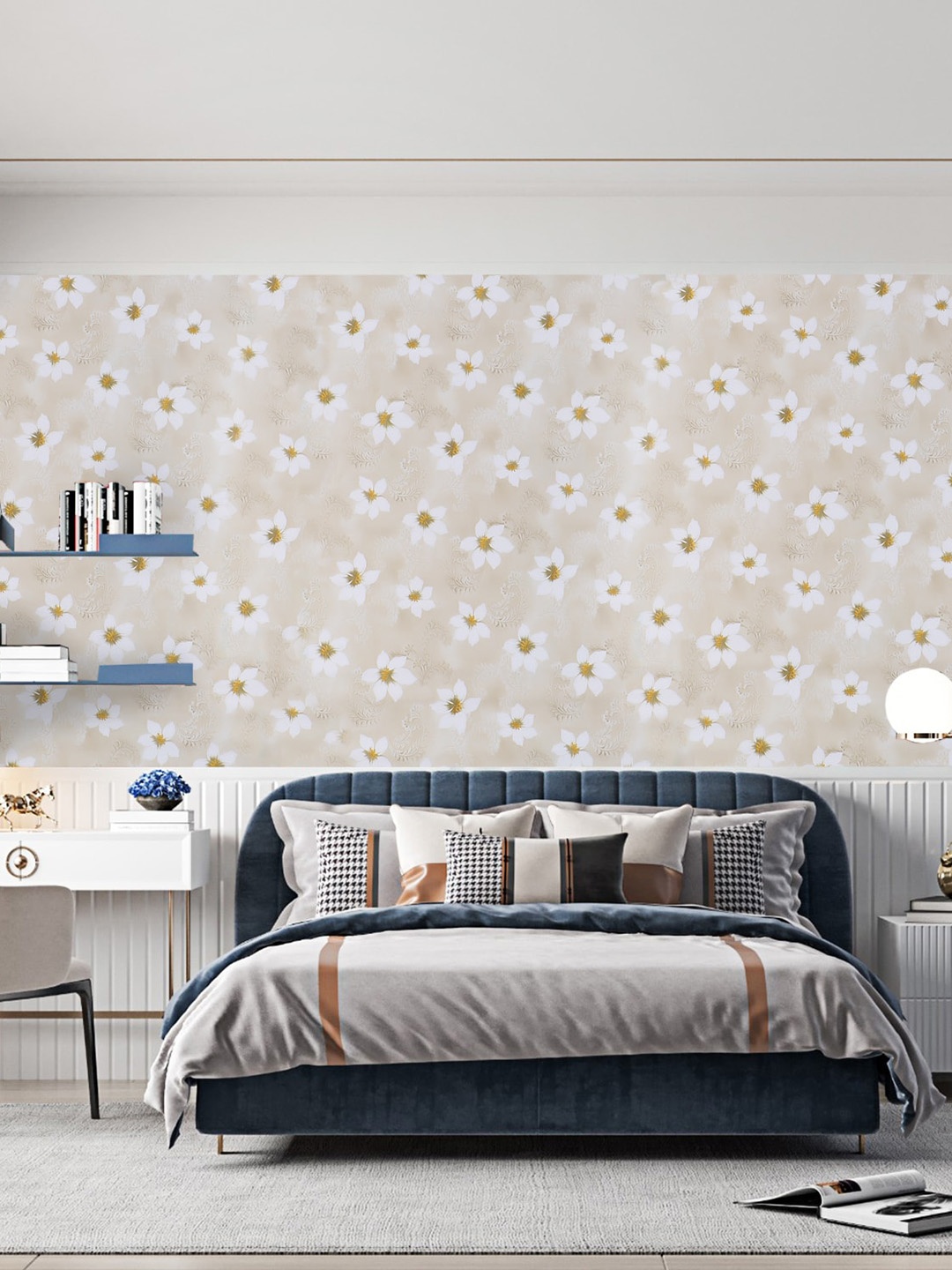 

Dakshya Industries Off White Jasmine Printed Removable Wallpaper