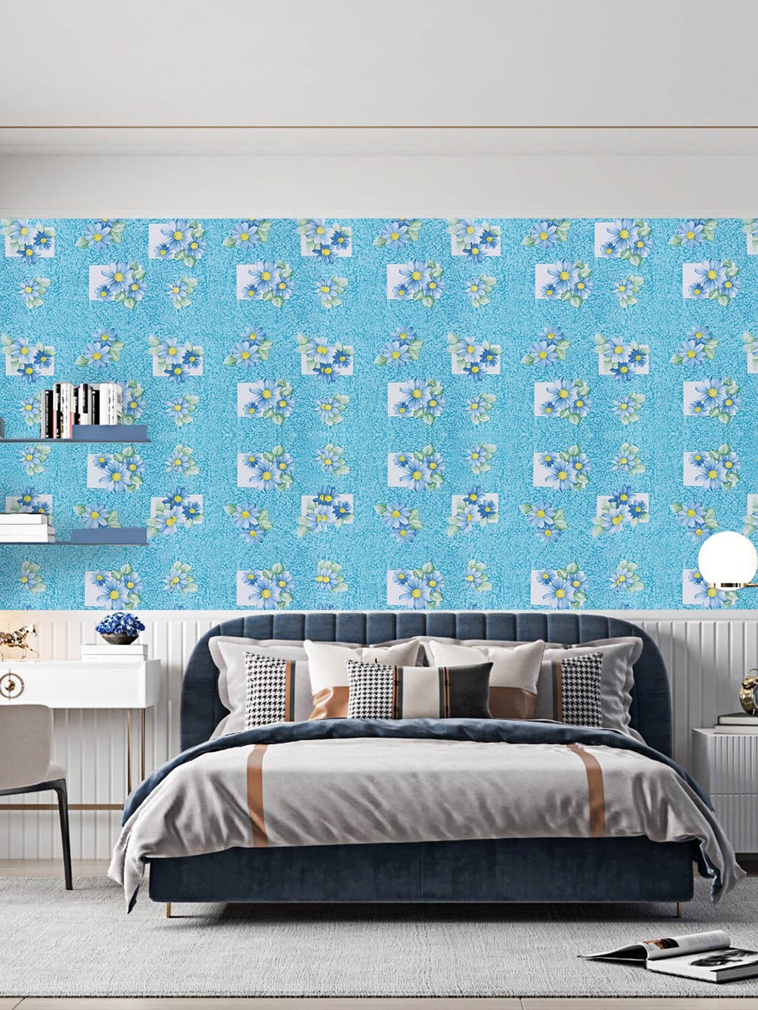 

Dakshya Industries Blue Pattern Self Adhesive Wall Stickers, Turquoise blue