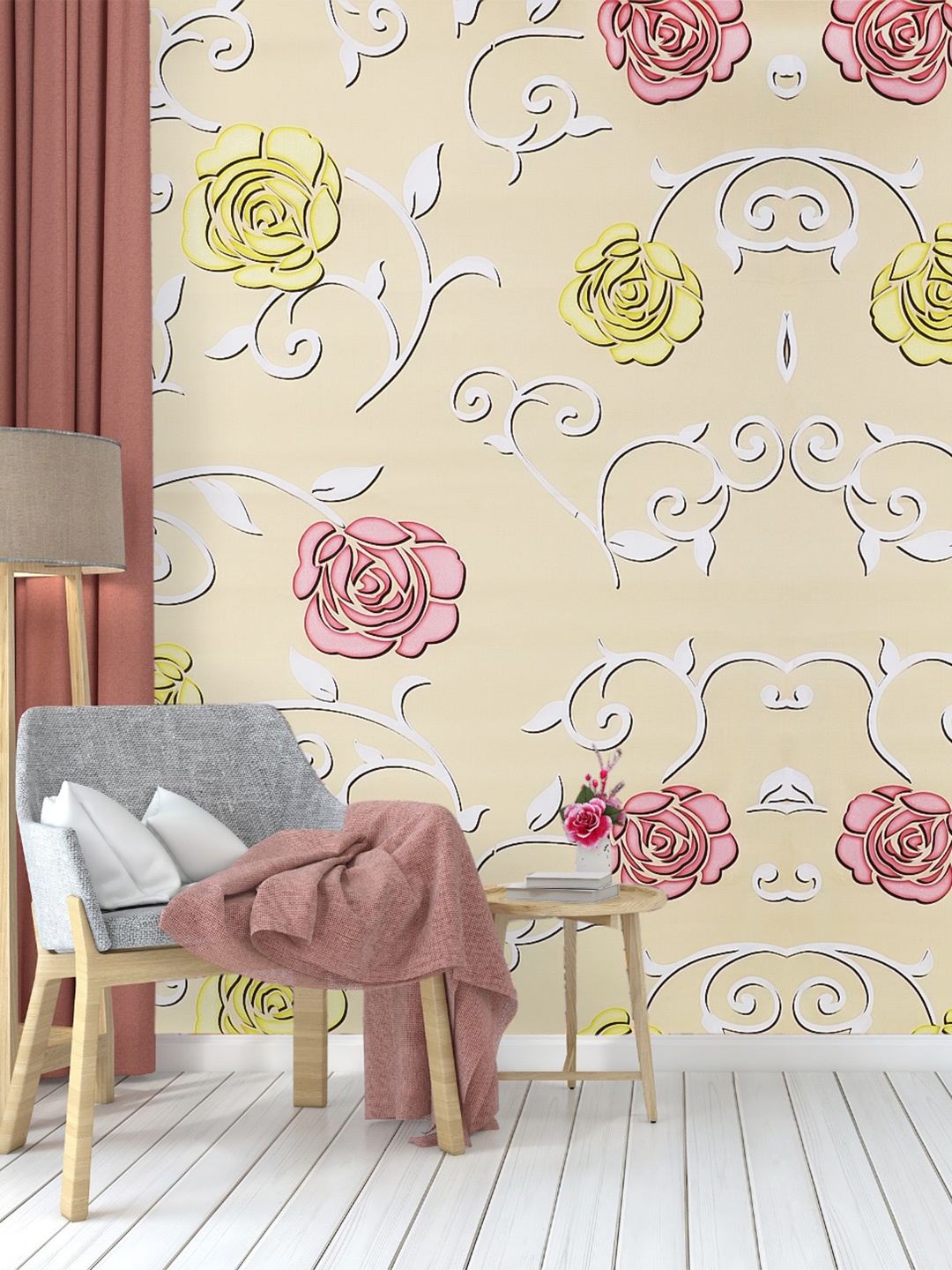 

Dakshya Industries Floral Printed Adhesive Wall Sticker, Beige