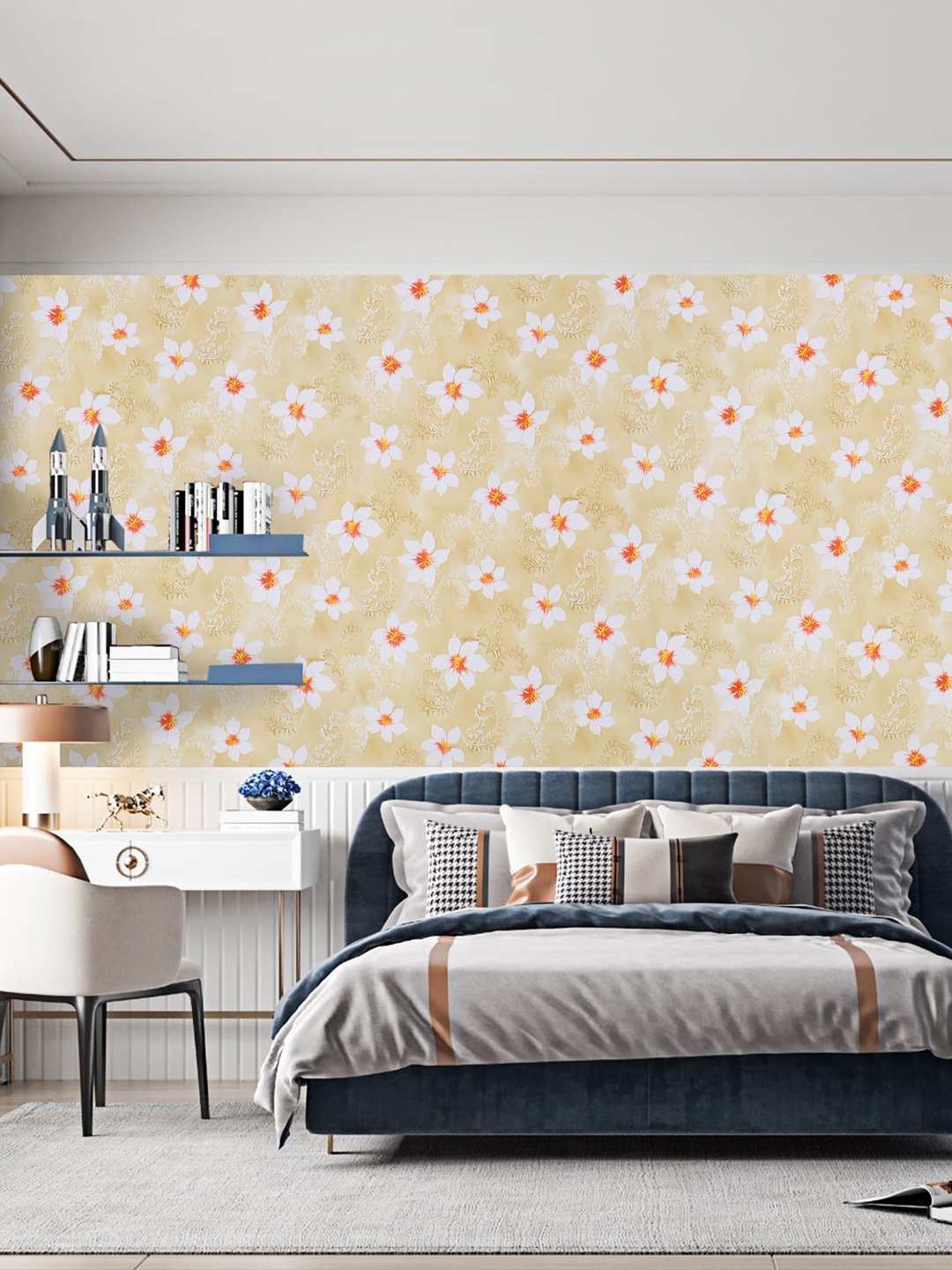 

Dakshya Industries Jasmine Printed Adhesive Wall Sticker, Beige