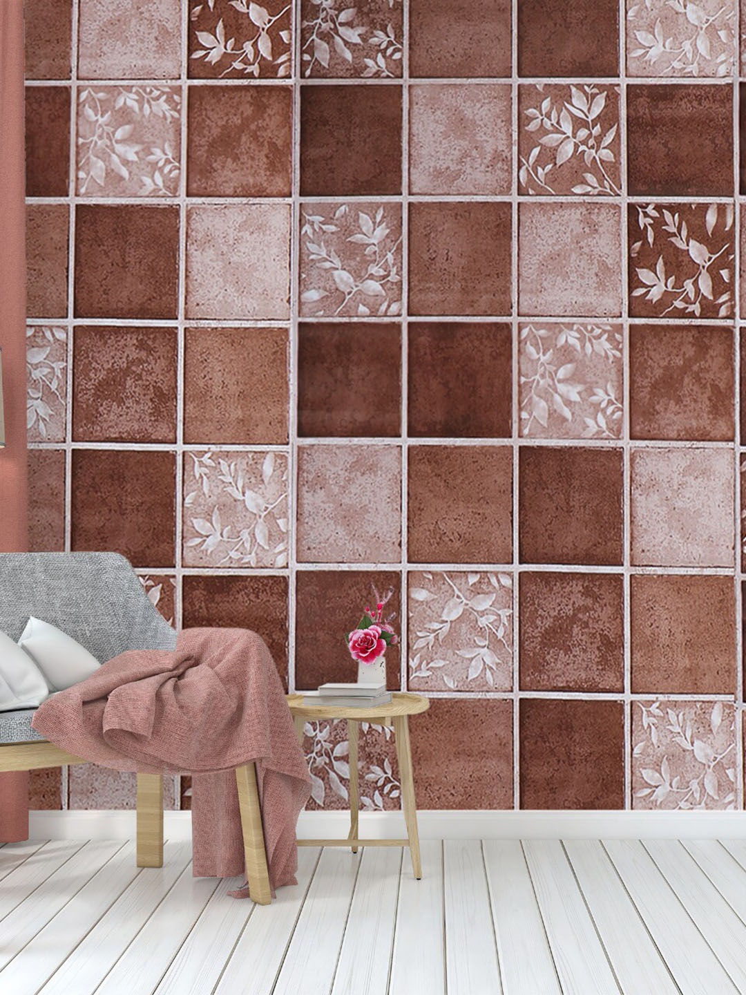

Dakshya Industries Floral Design Self Design Plastic Wallpaper, Brown