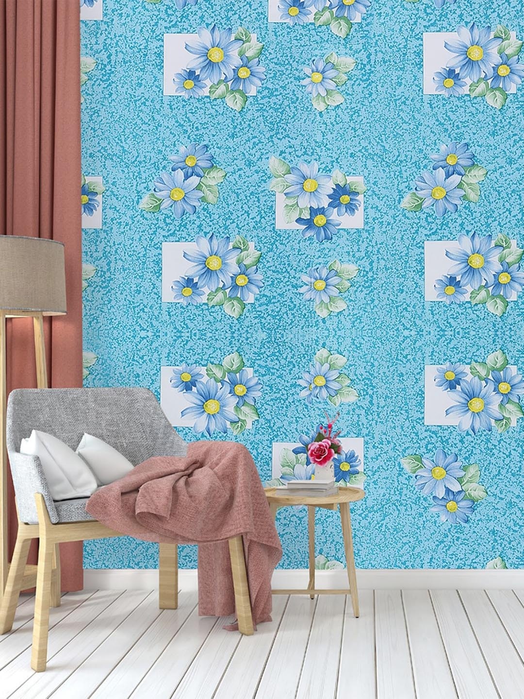 

Dakshya Industries Blue Floral Printed Waterproof Self-Adhesive Wallpaper