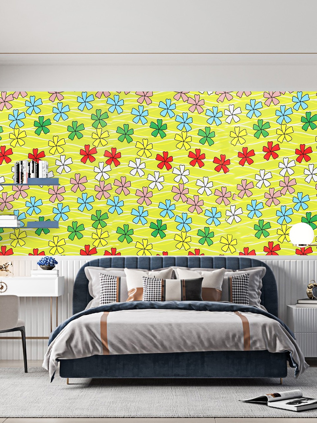 

Dakshya Industries Yellow & Blue Floral Printed Self-Adhesive Wallpaper