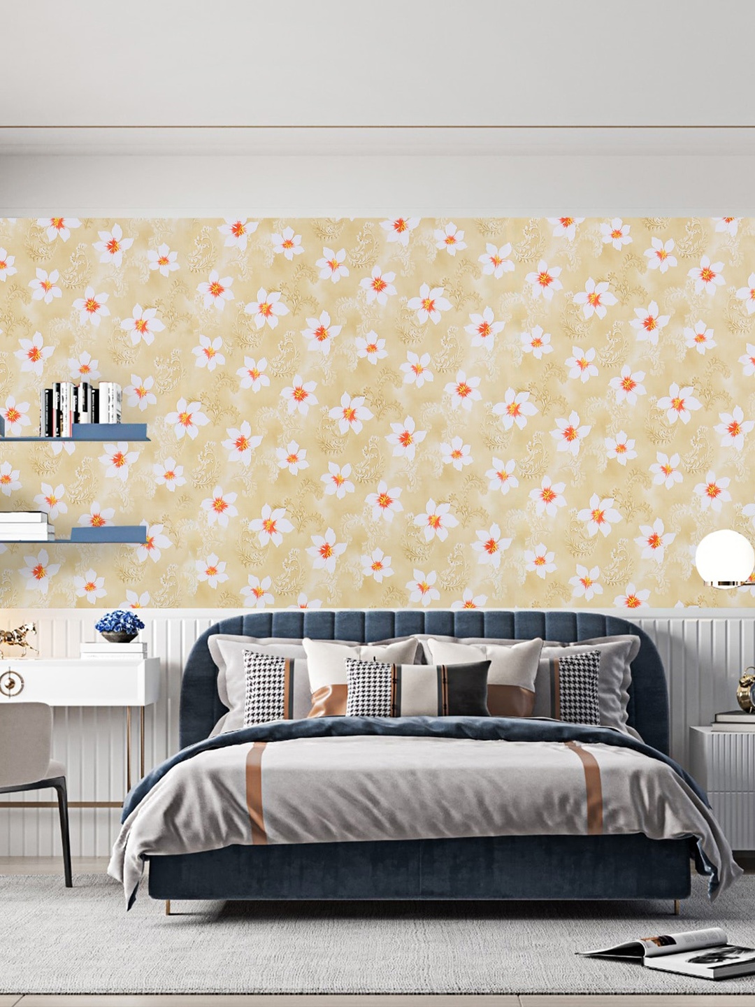 

Dakshya Industries Beige & White Floral Printed Self-Adhesive Wallpaper