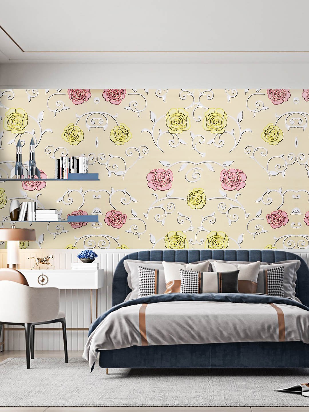 

Dakshya Industries Beige & Pink Floral Printed Self-Adhesive Wallpaper