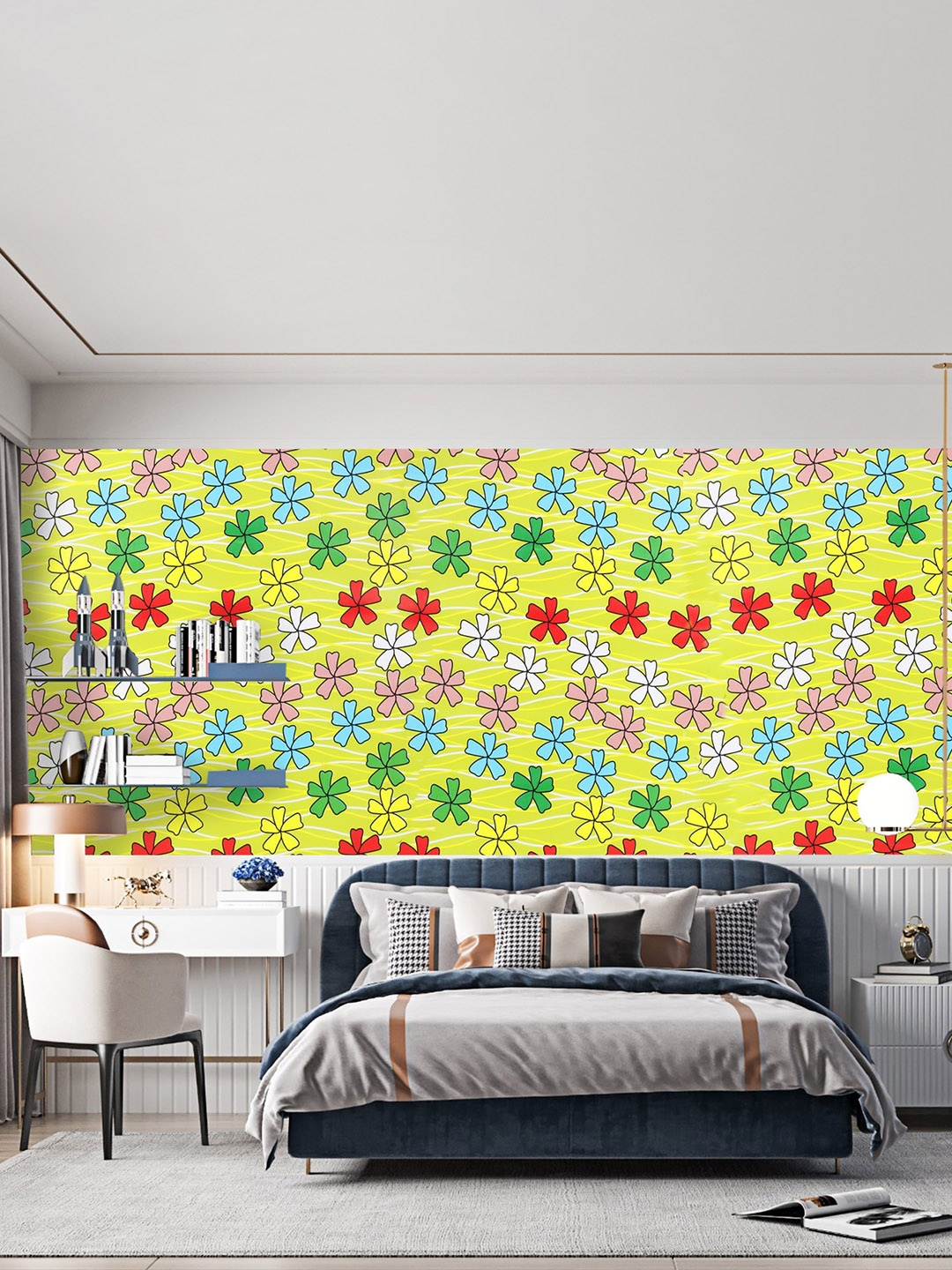 

Dakshya Industries Yellow & Blue Floral Printed Self Adhesive Wallpaper