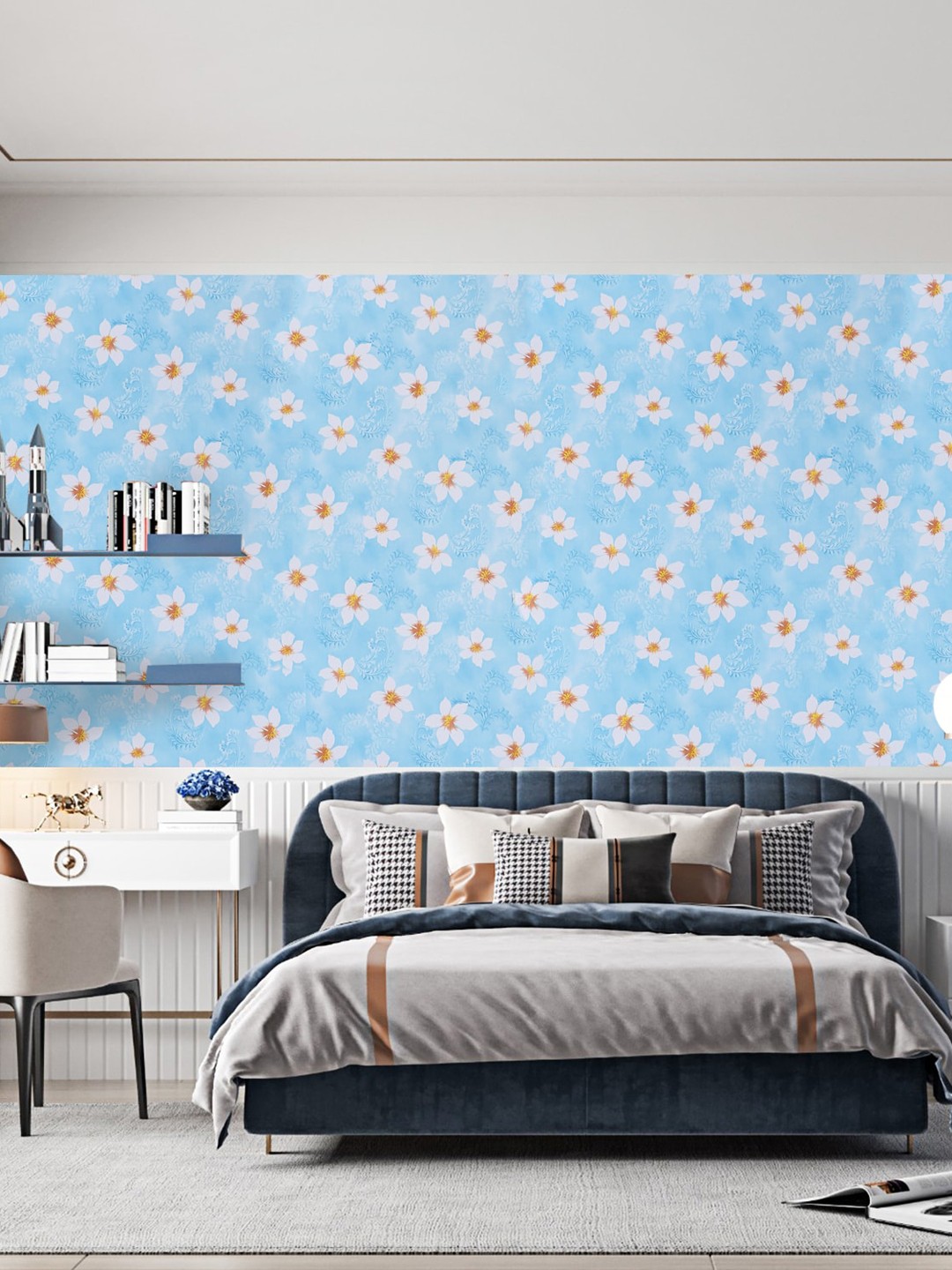 

Dakshya Industries Blue & White Floral Printed Self Adhesive Wallpaper