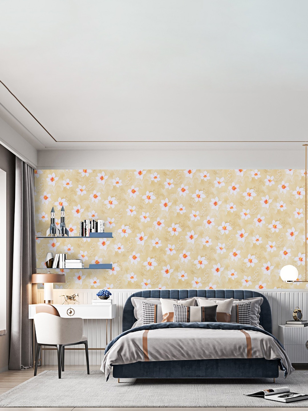 

Dakshya Industries Beige & White Floral Printed Self-Adhesive Wallpaper