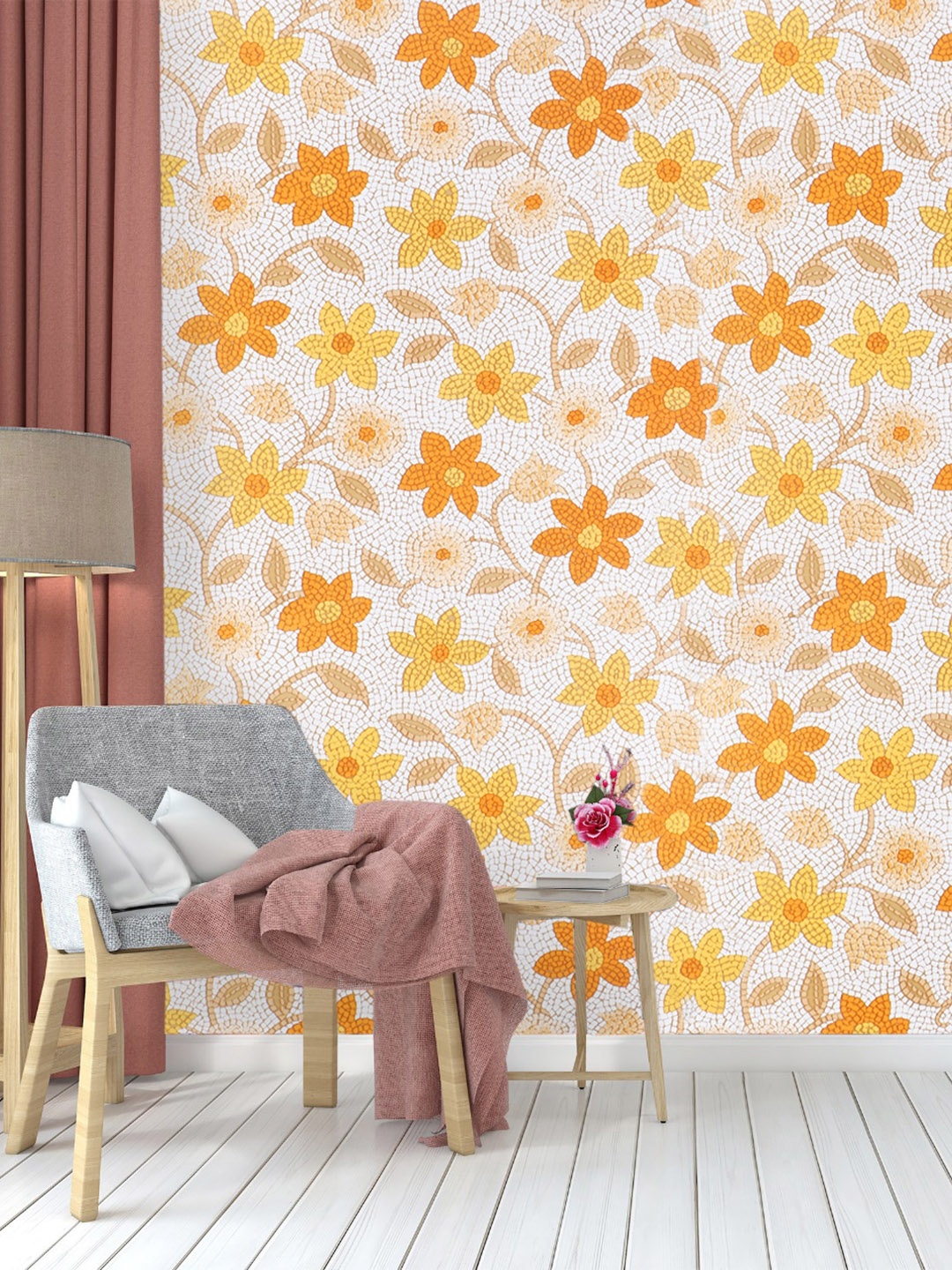 

Dakshya Industries Orange Floral Printed Self-Adhesive Wallpaper