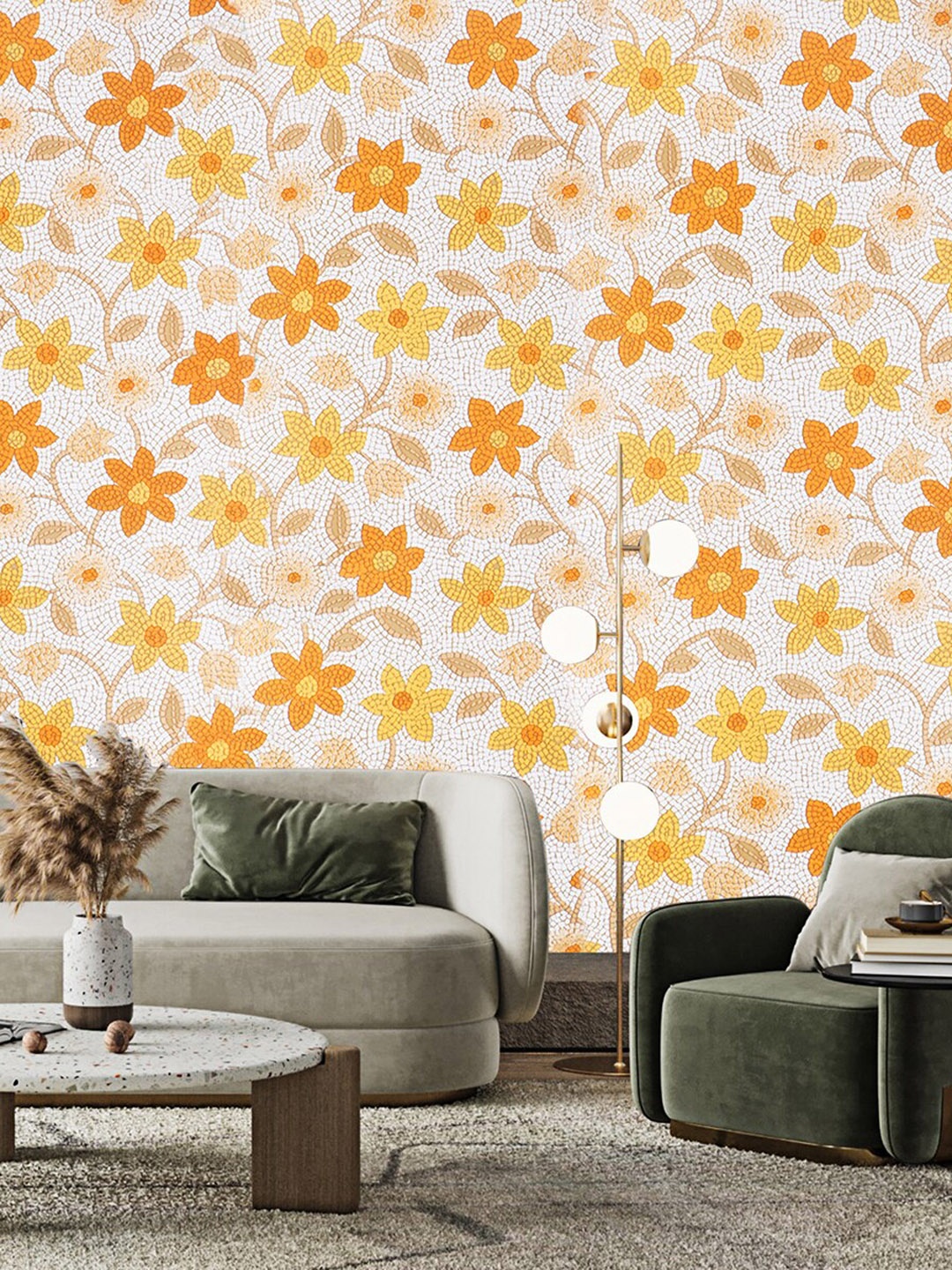 

Dakshya Industries Orange Floral Printed Waterproof Self-Adhesive Wallpaper