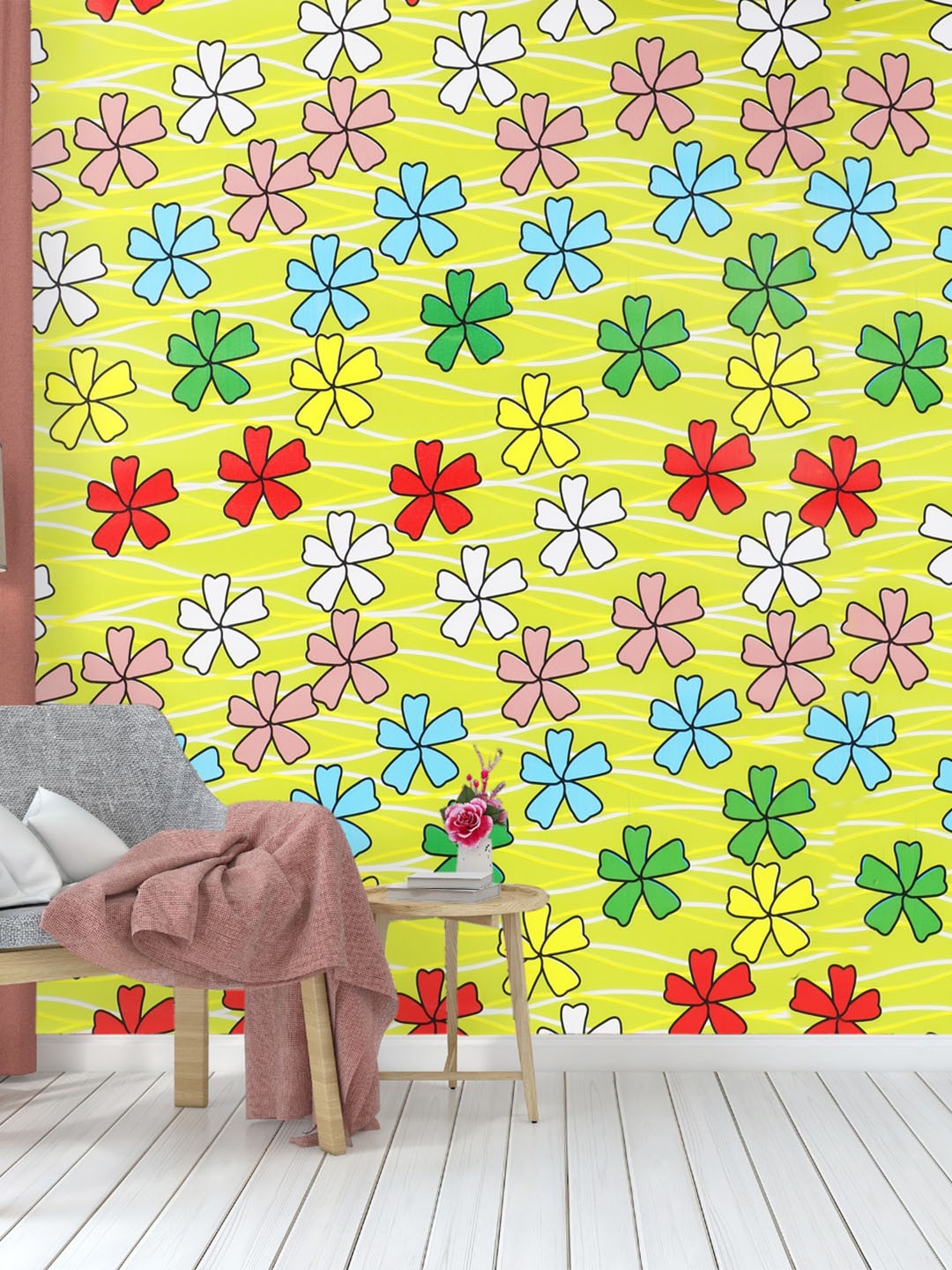 

Dakshya Industries Yellow & Blue Floral Printed Self-Adhesive Wallpaper