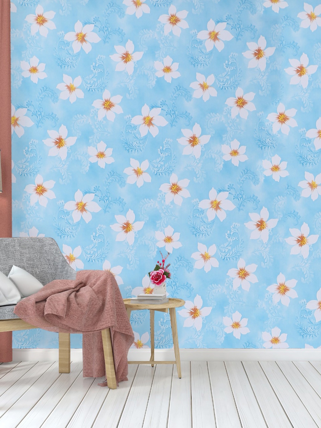 

Dakshya Industries Blue & Orange Floral Printed Self-Adhesive Wallpaper