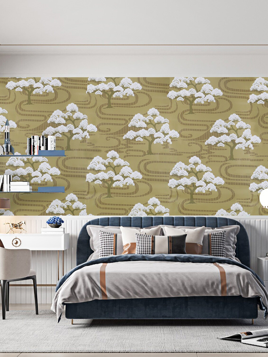 

Dakshya Industries Olive Green & White Tree Printed Self-Adhesive Wallpaper