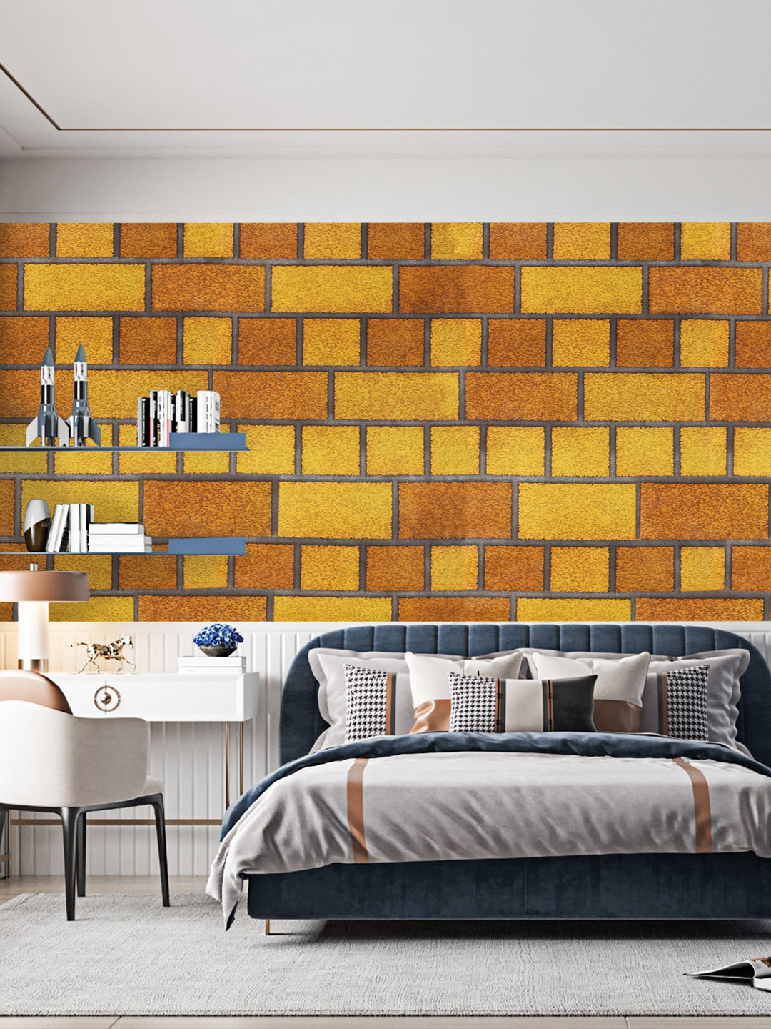 

Dakshya Industries Orange & Yellow Bricks Printed Self-Adhesive Wallpaper