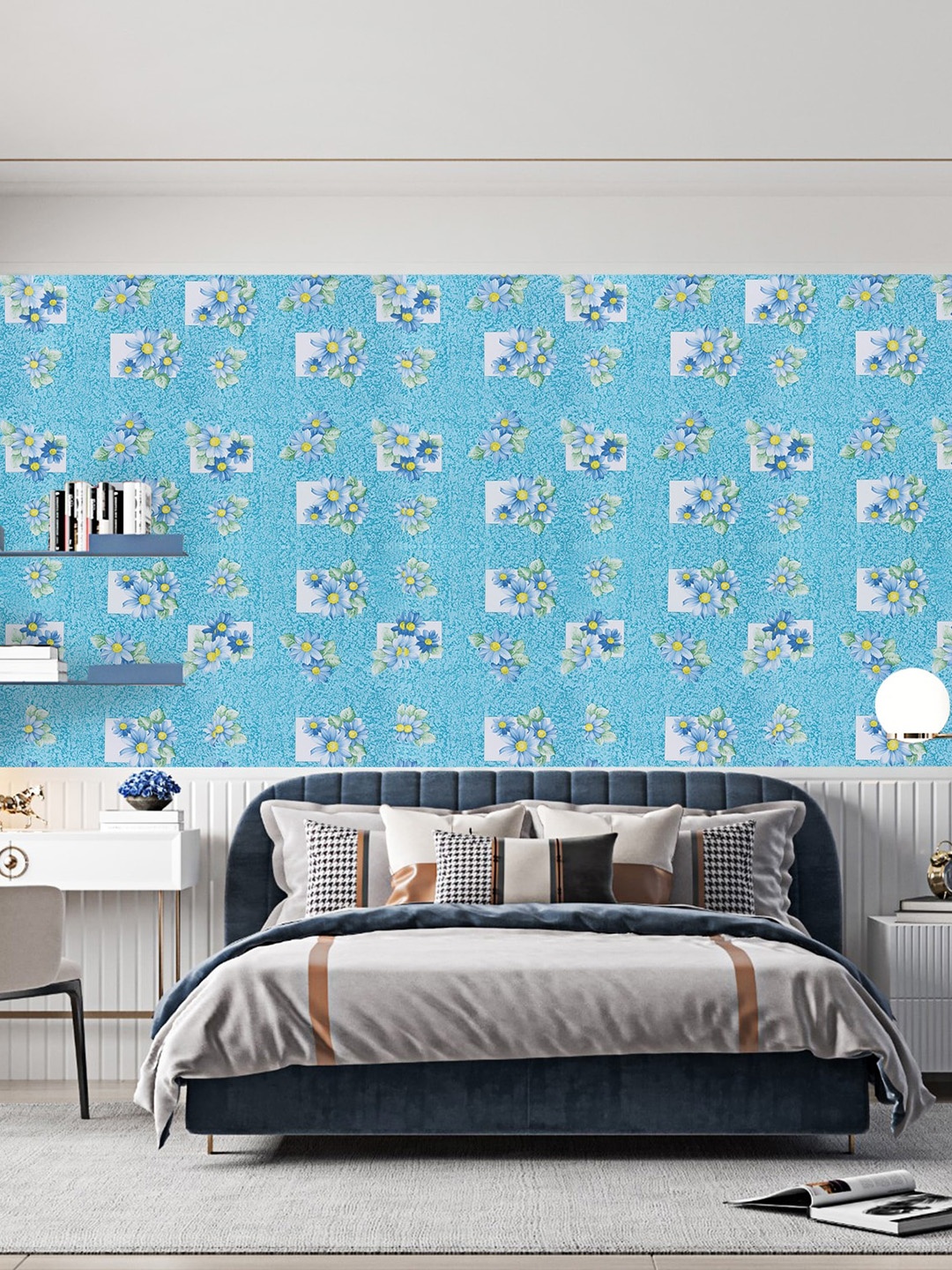 

Dakshya Industries Blue Floral Printed Self-Adhesive Wallpaper