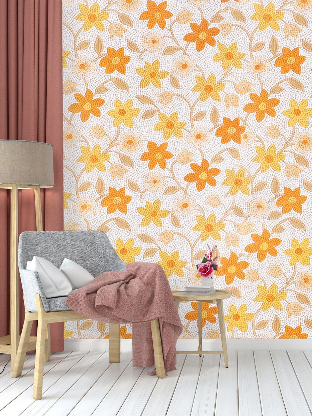 

Dakshya Industries Orange Floral Printed Self Adhesive Wallpaper