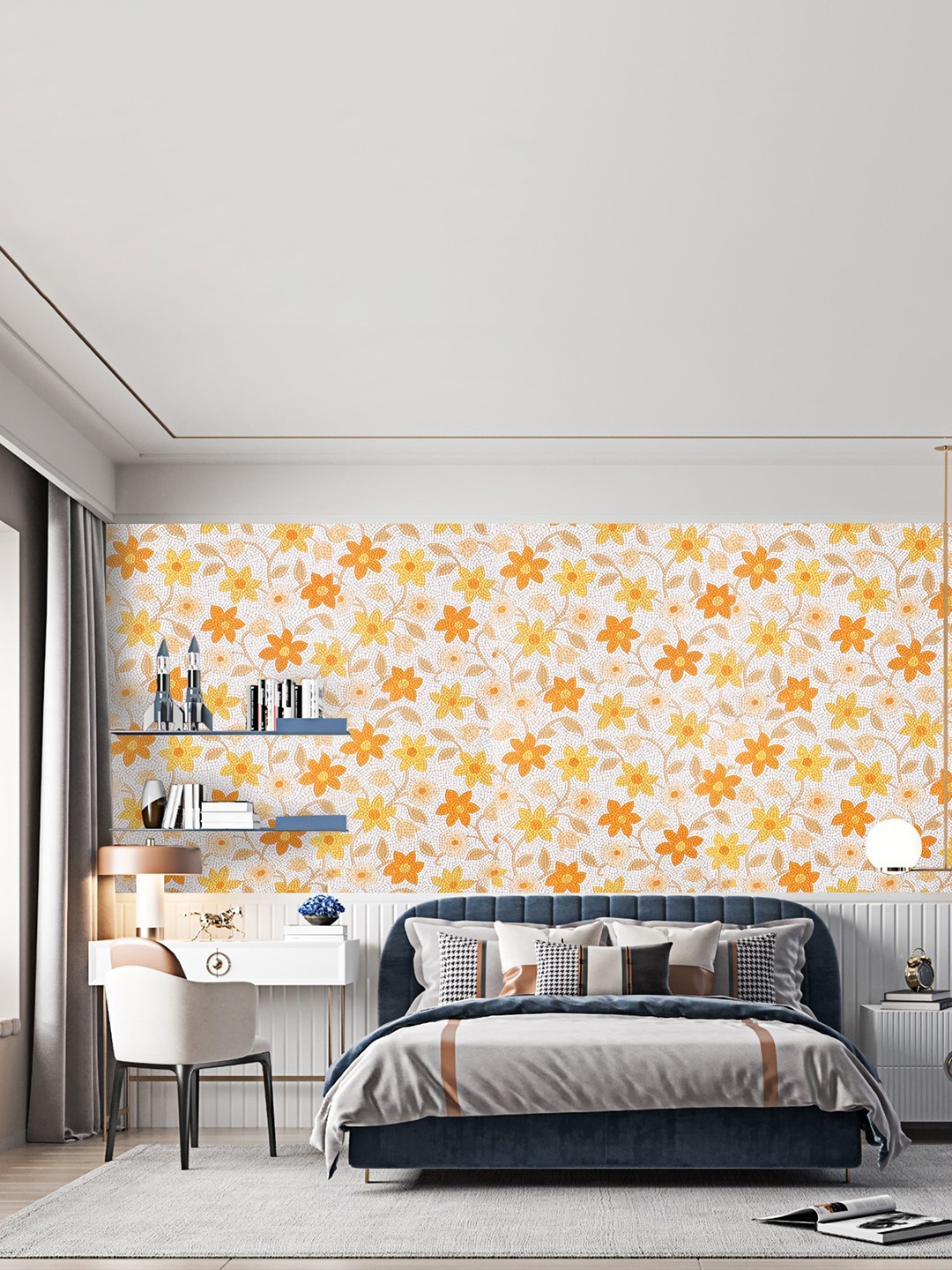 

Dakshya Industries Orange Floral Printed Self Adhesive Wallpaper