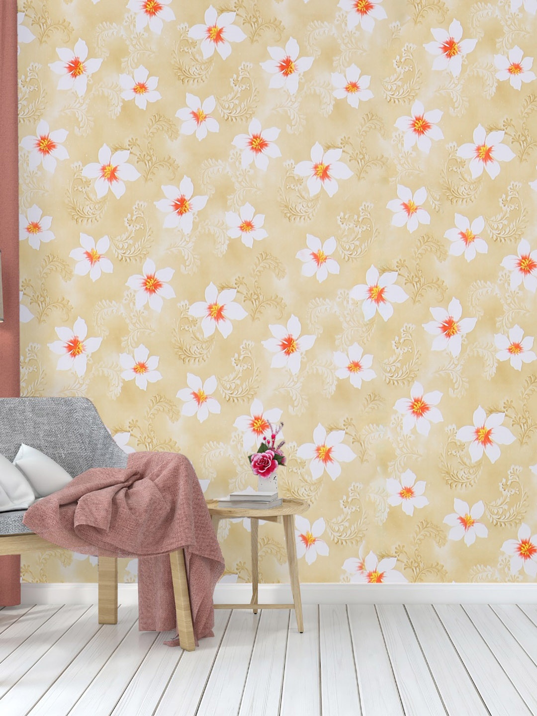 

Dakshya Industries Beige & White Floral Printed Self-Adhesive Wallpaper