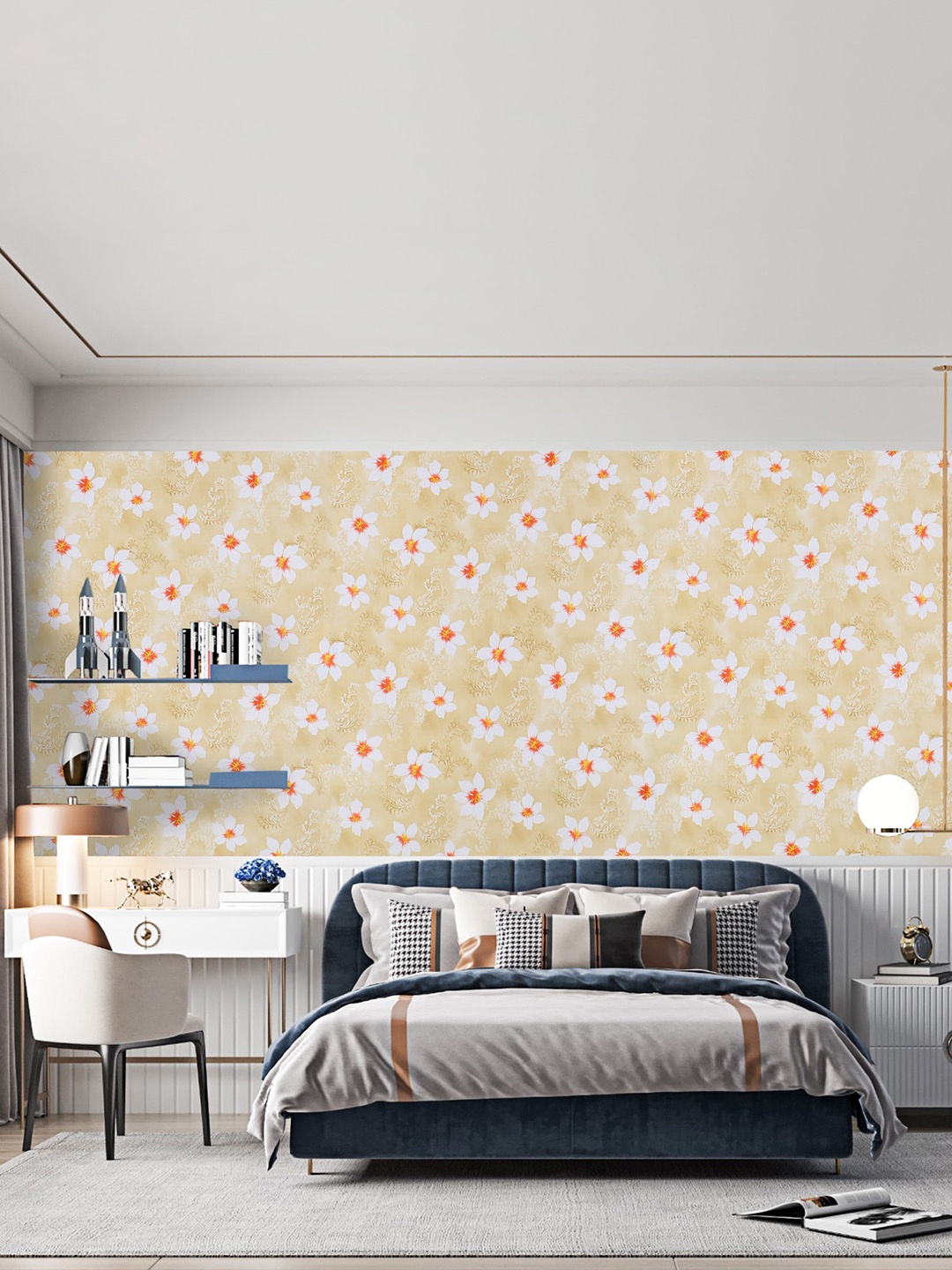

Dakshya Industries Beige & White Floral Printed Self-Adhesive Wallpaper