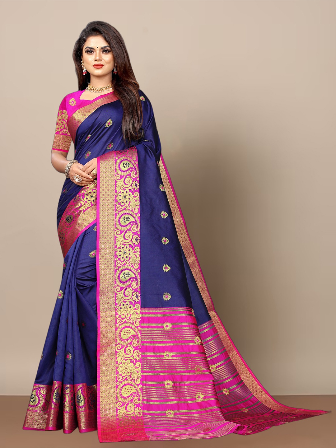 

Anjaneya Sarees Paisley Woven Design Zari Banarasi Saree, Blue