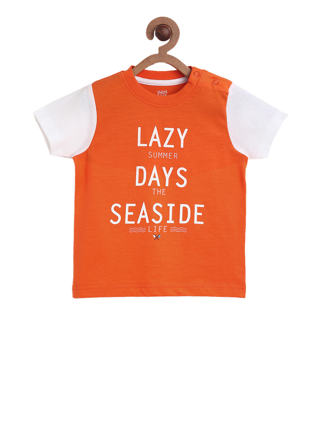 

MINI KLUB Boys Orange & White Printed Round Neck T-shirt