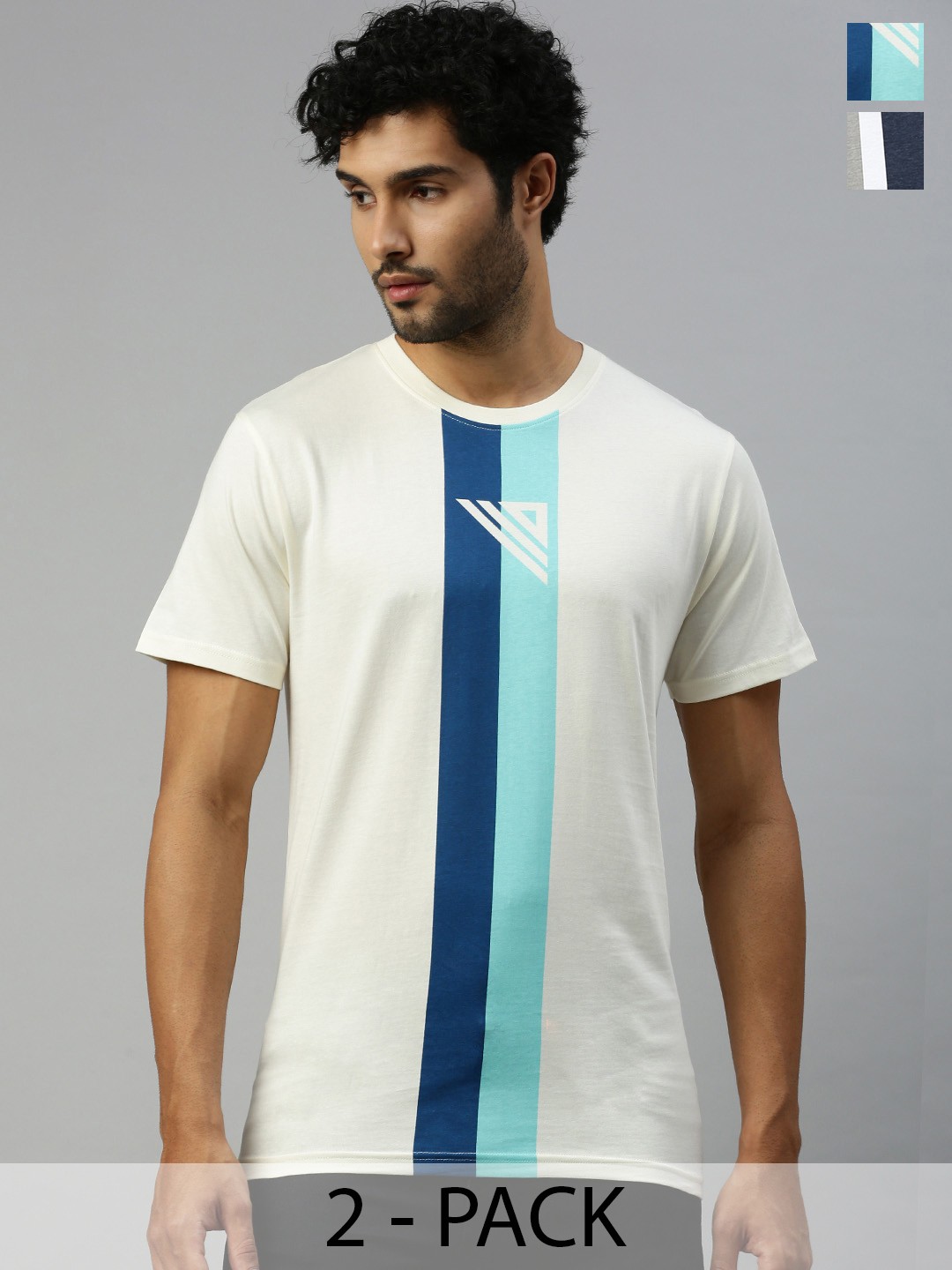 

Ramraj Pack Of 2 Striped Pure Cotton T-shirt, Navy blue