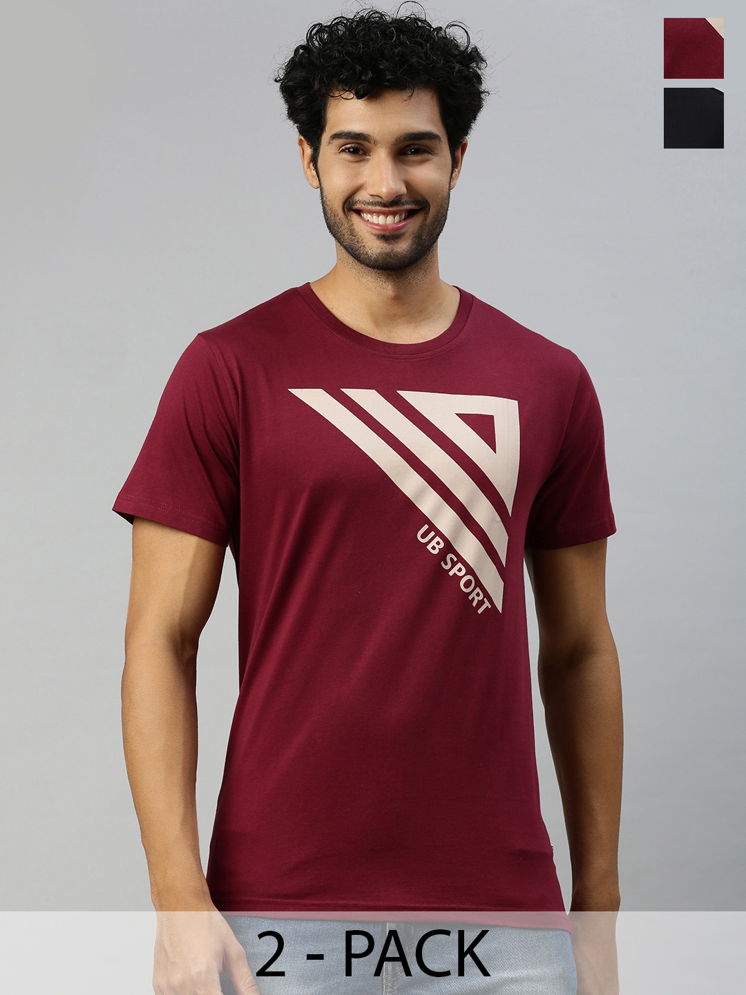 

Ramraj Pack Of 2 Geometric Printed Pure Cotton T-shirt, Maroon