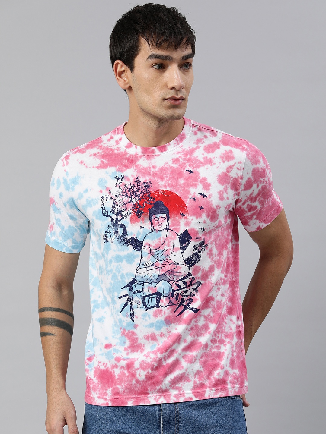 

Huetrap Men Tie & Dye Printed T-shirt, Blue