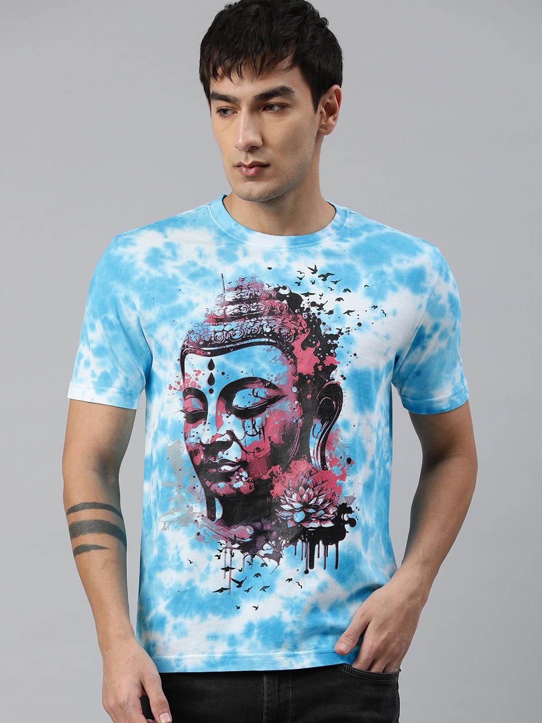 

Huetrap Men Tie & Dye Printed T-shirt, Blue