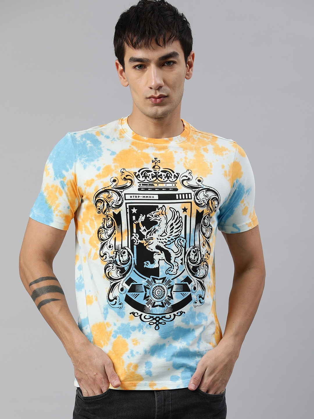 

Huetrap Men Tie & Dye Printed T-shirt, Blue