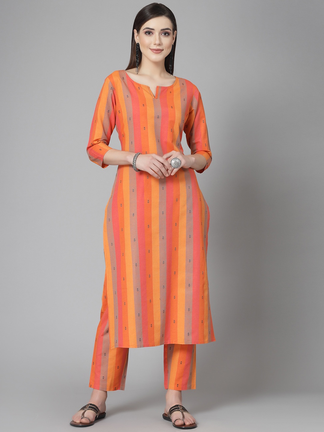 

Stylum Striped Regular Kurta With Trousers, Orange