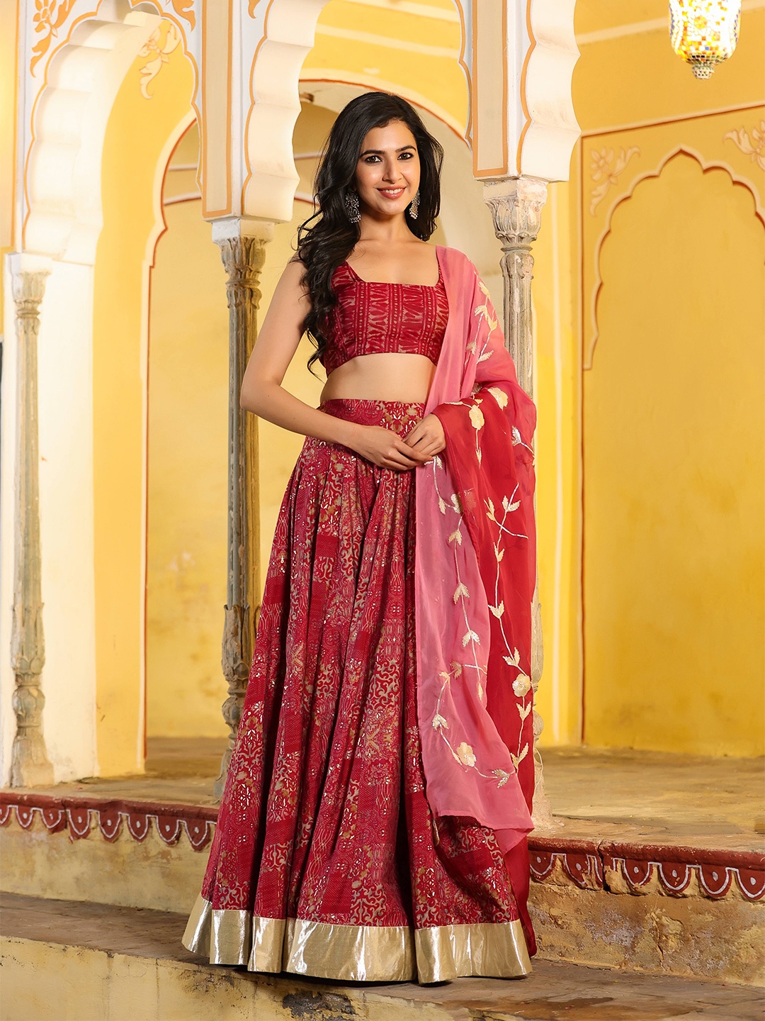 

Rangeelo Printed Silk Ready To Wear Lehenga & Blouse With Dupatta, Pink