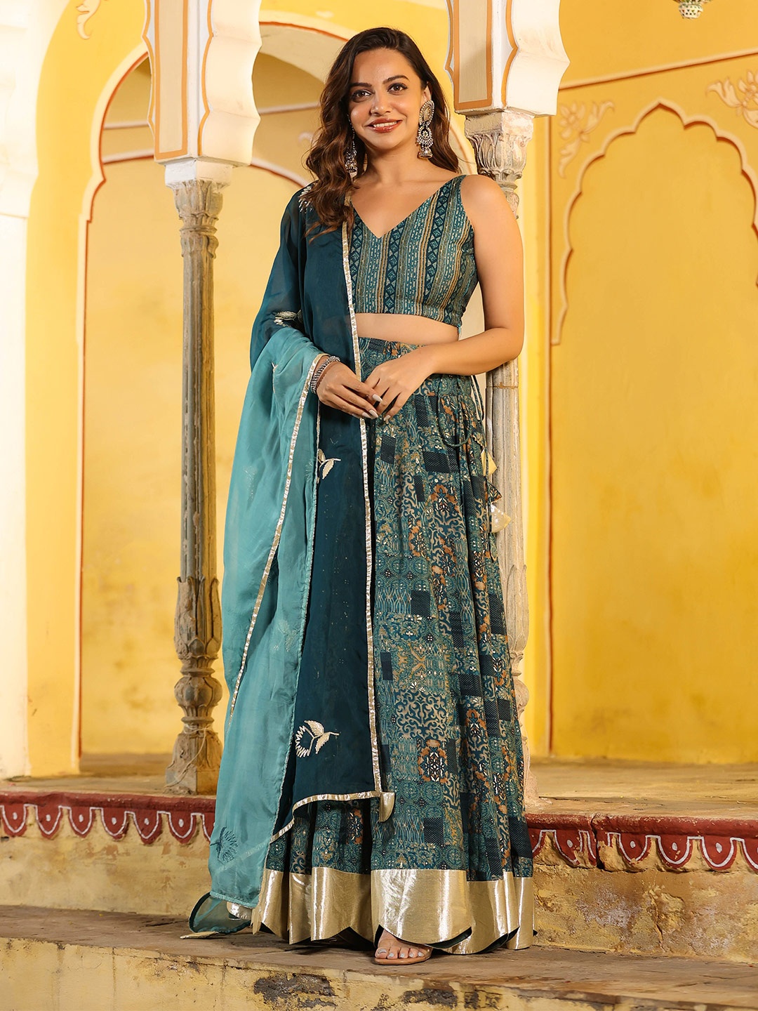 

Rangeelo Printed Ready To Wear Lehenga & Blouse With Dupatta, Blue