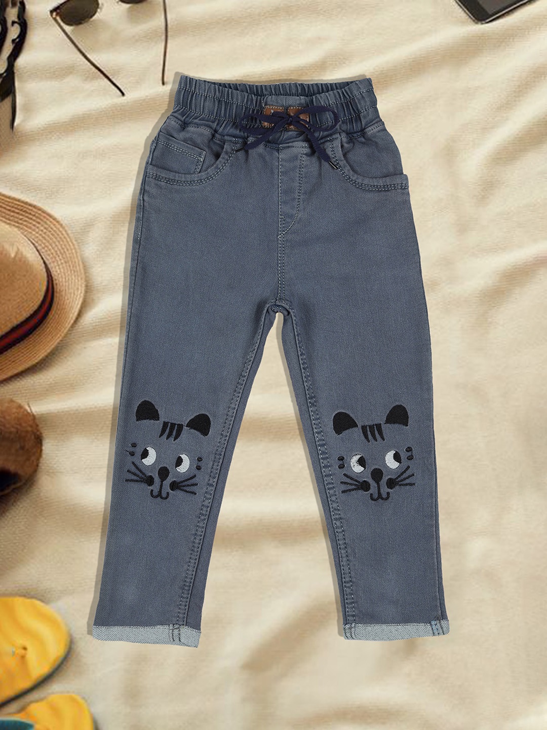 

A-Okay Boys High-Rise Acid Wash Embroidered Stretchable Clean Look Jeans, Grey