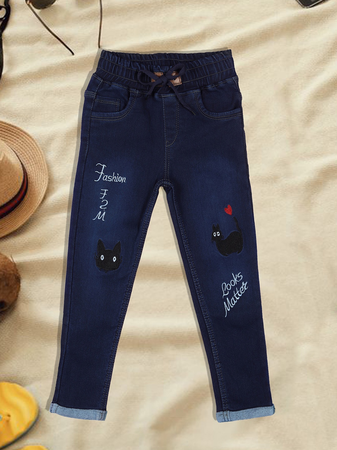 

A-Okay Boys High-Rise Acid Wash Light Fade Embroidered Stretchable Jeans, Blue