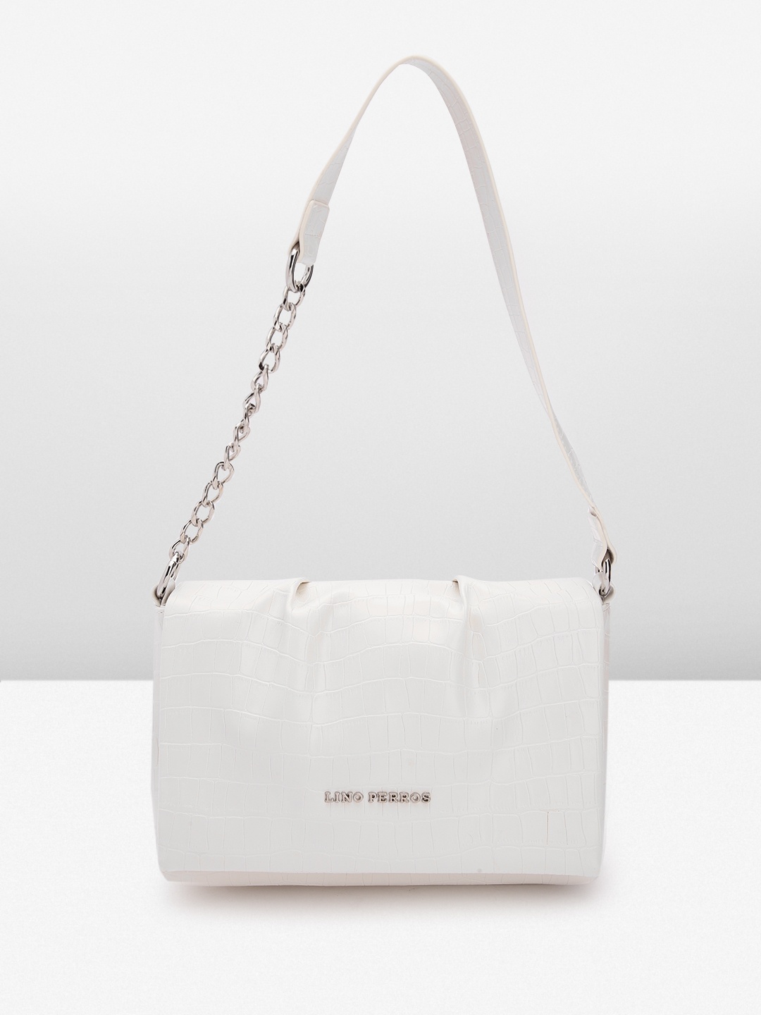 

Lino Perros Croc Textured Structured Shoulder Bag, White