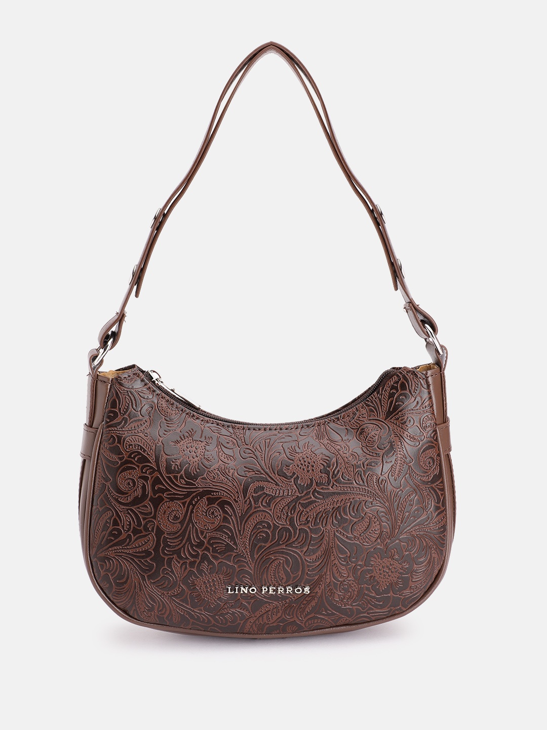 

Lino Perros Floral Textured Structured Baguette Bag, Brown