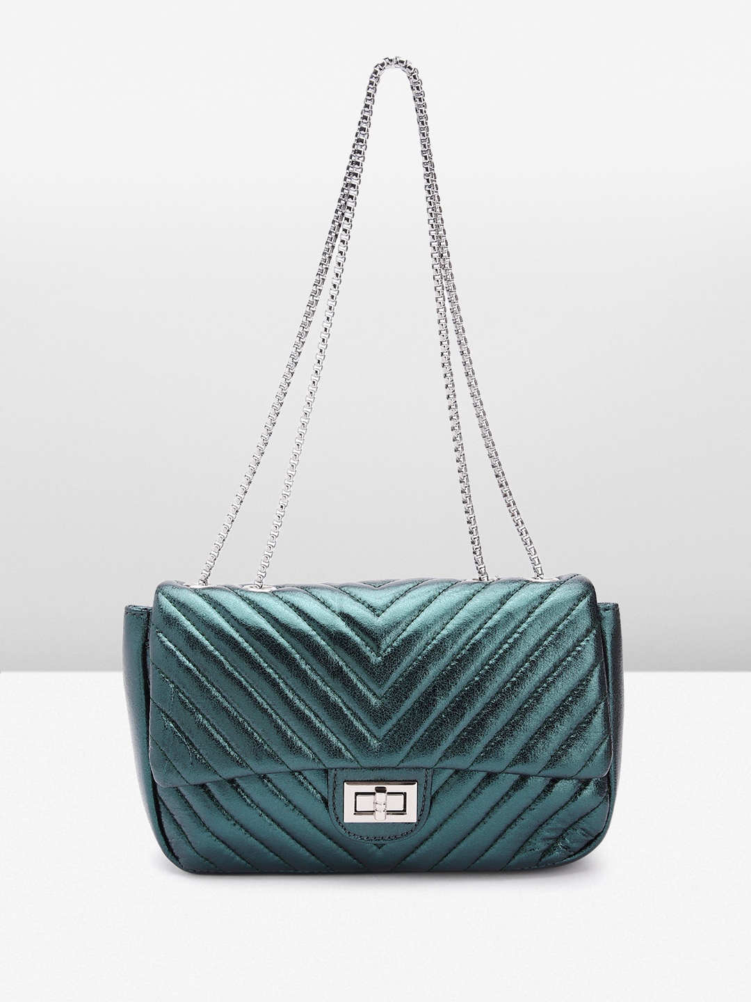 

Lino Perros Textured Quilted Detail Structured Sling Bag with Sheen Effect, Green