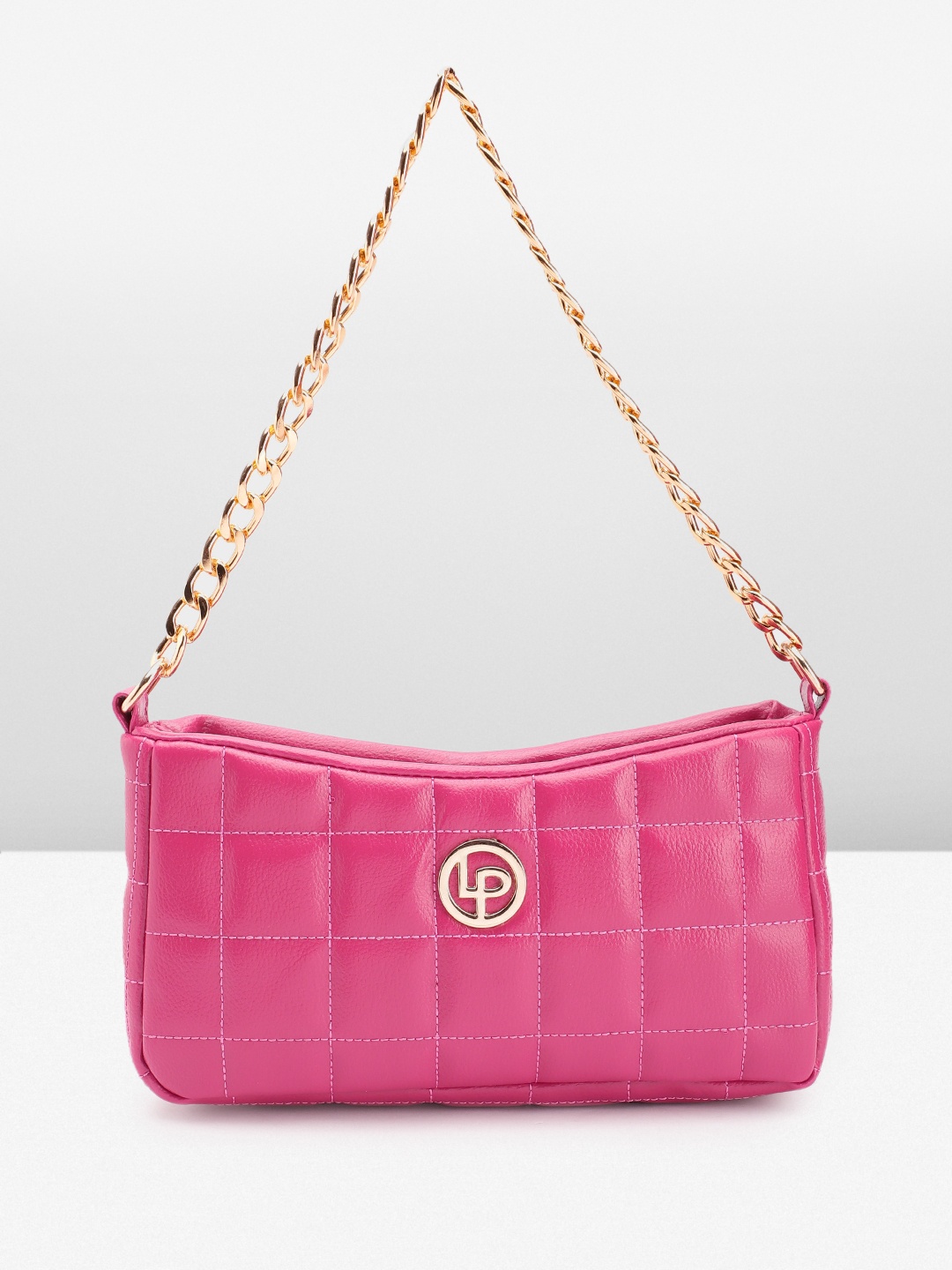 

Lino Perros Geometric Textured Structured Shoulder Bag with Quilted Detail, Fuchsia