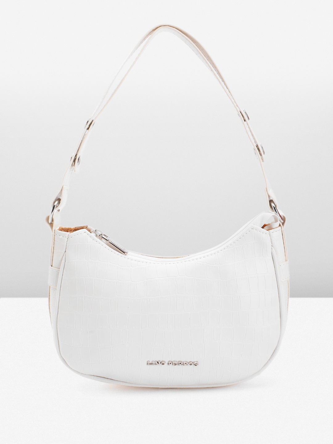 

Lino Perros Croc Textured Structured Shoulder Bag, White