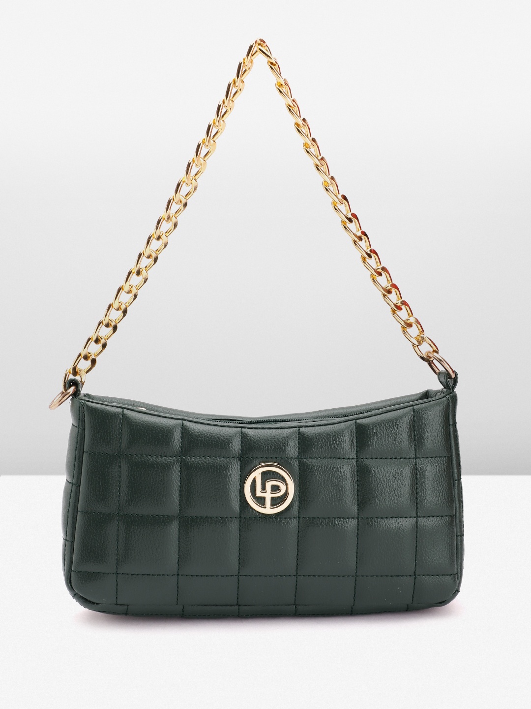 

Lino Perros Geometric Textured Structured Shoulder Bag with Quilted Detail, Green