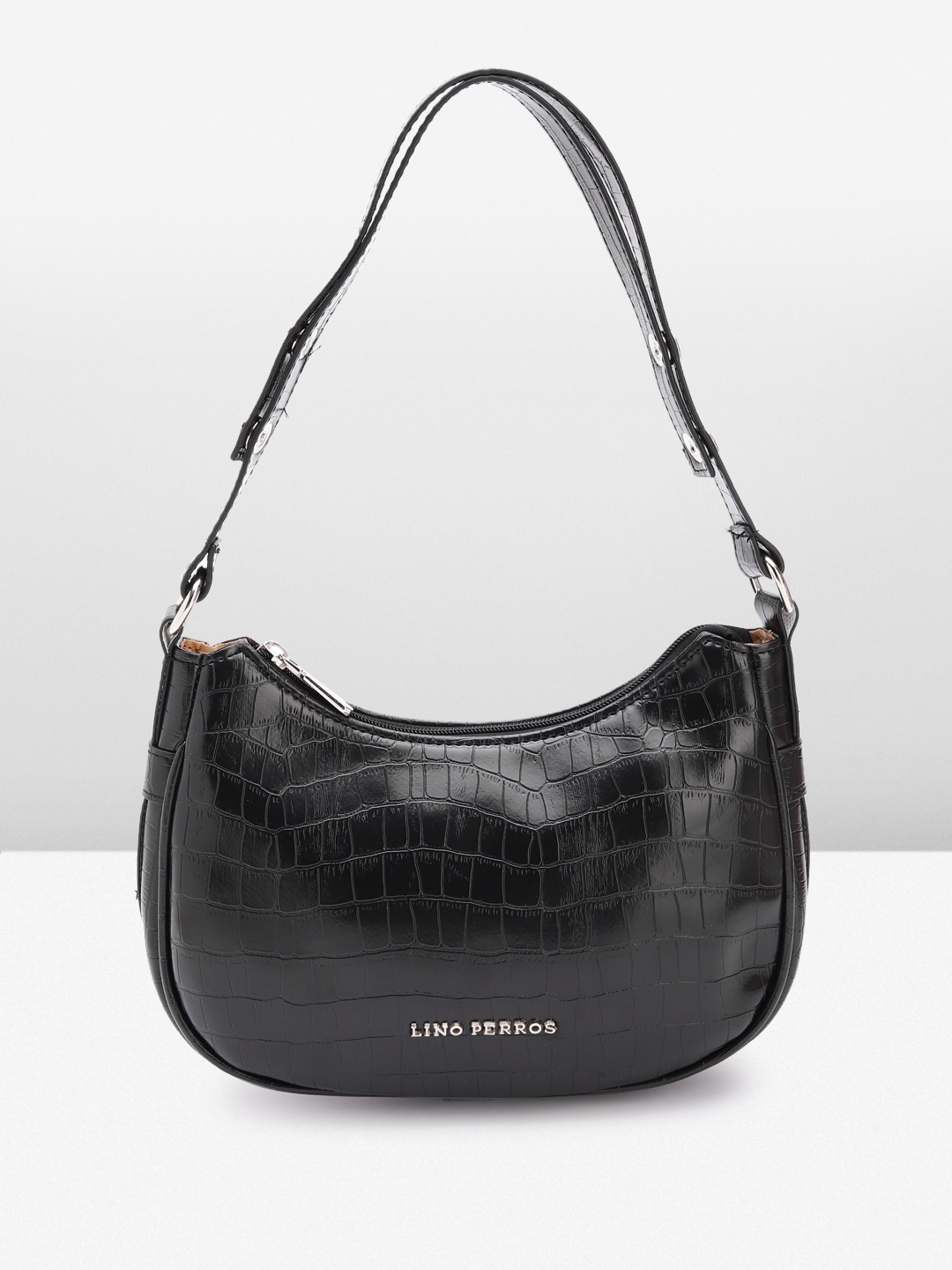 

Lino Perros Croc-Textured Structured Baguette Bag, Black