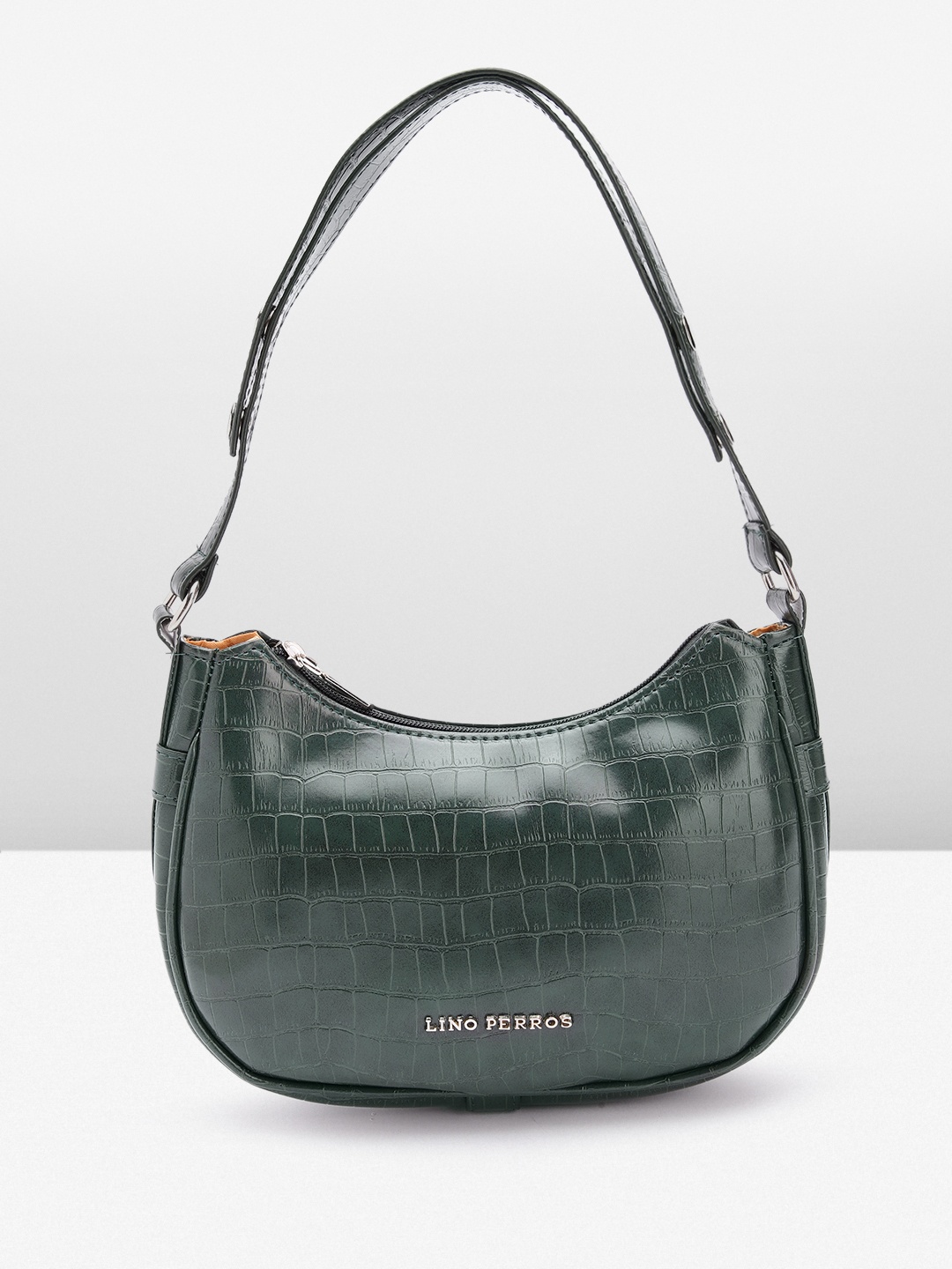 

Lino Perros Croc-Textured Structured Baguette Bag, Green