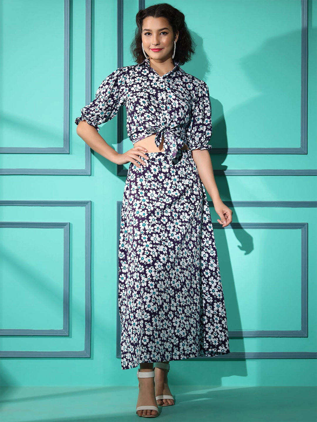 

ODETTE Printed Top With Skirt, Purple