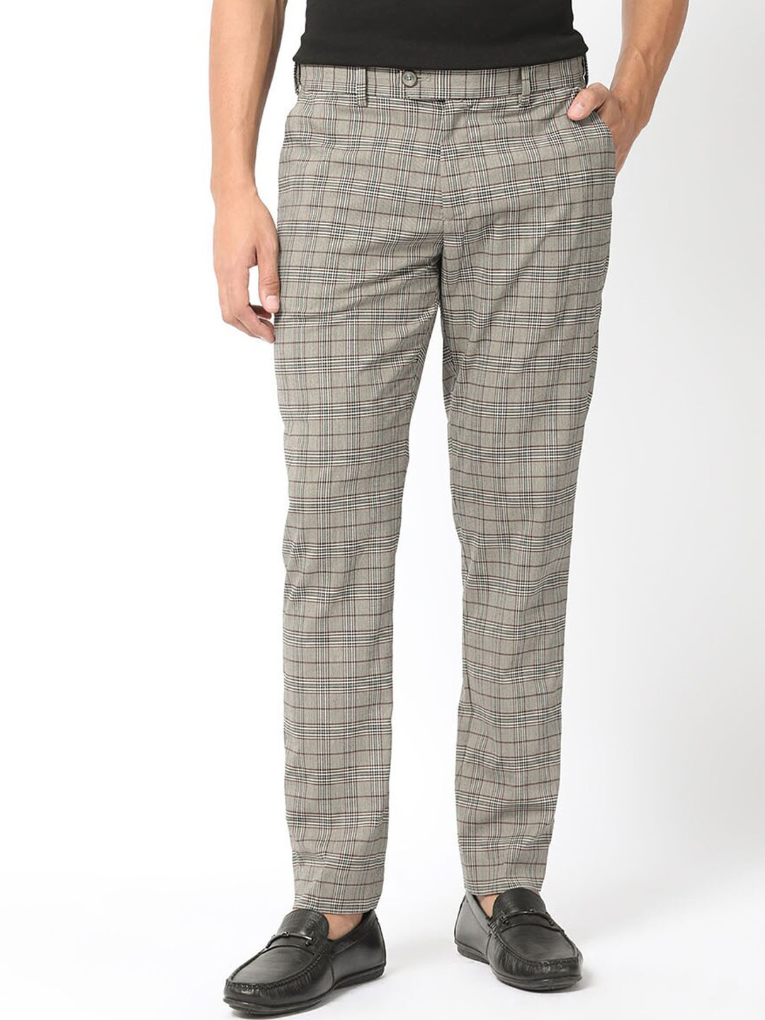 

RARE RABBIT Men Checked Slim Fit Trousers, Grey