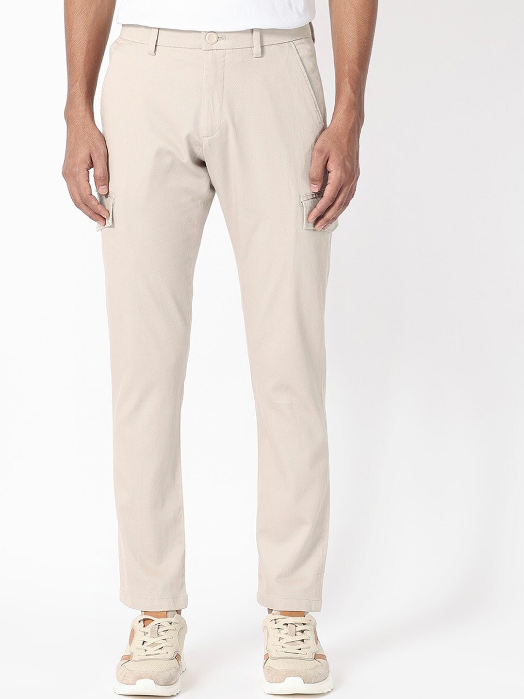 

RARE RABBIT Men Curo Slim Fit Mid-Rise Plain Cotton Trouser, Beige