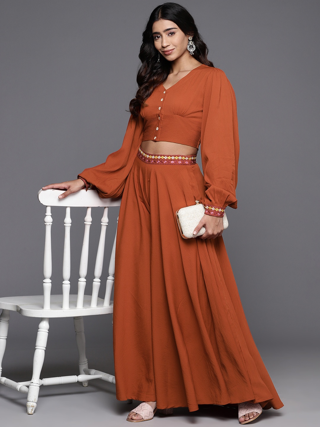 

Varanga Women Solid Top with Palazzos, Rust