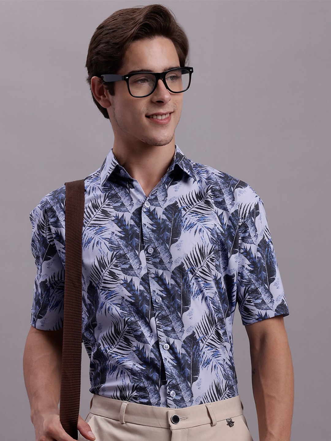 JAINISH Classic Floral Printed Spread Collar Regular Fit Polycotton Formal Shirt, Grey
