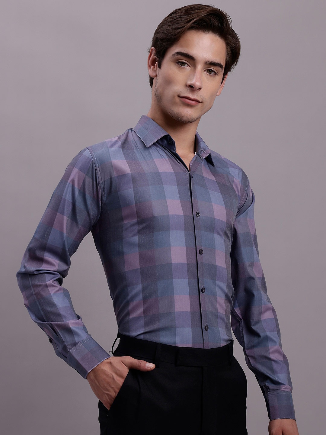

JAINISH Classic Checked Formal Shirt, Purple
