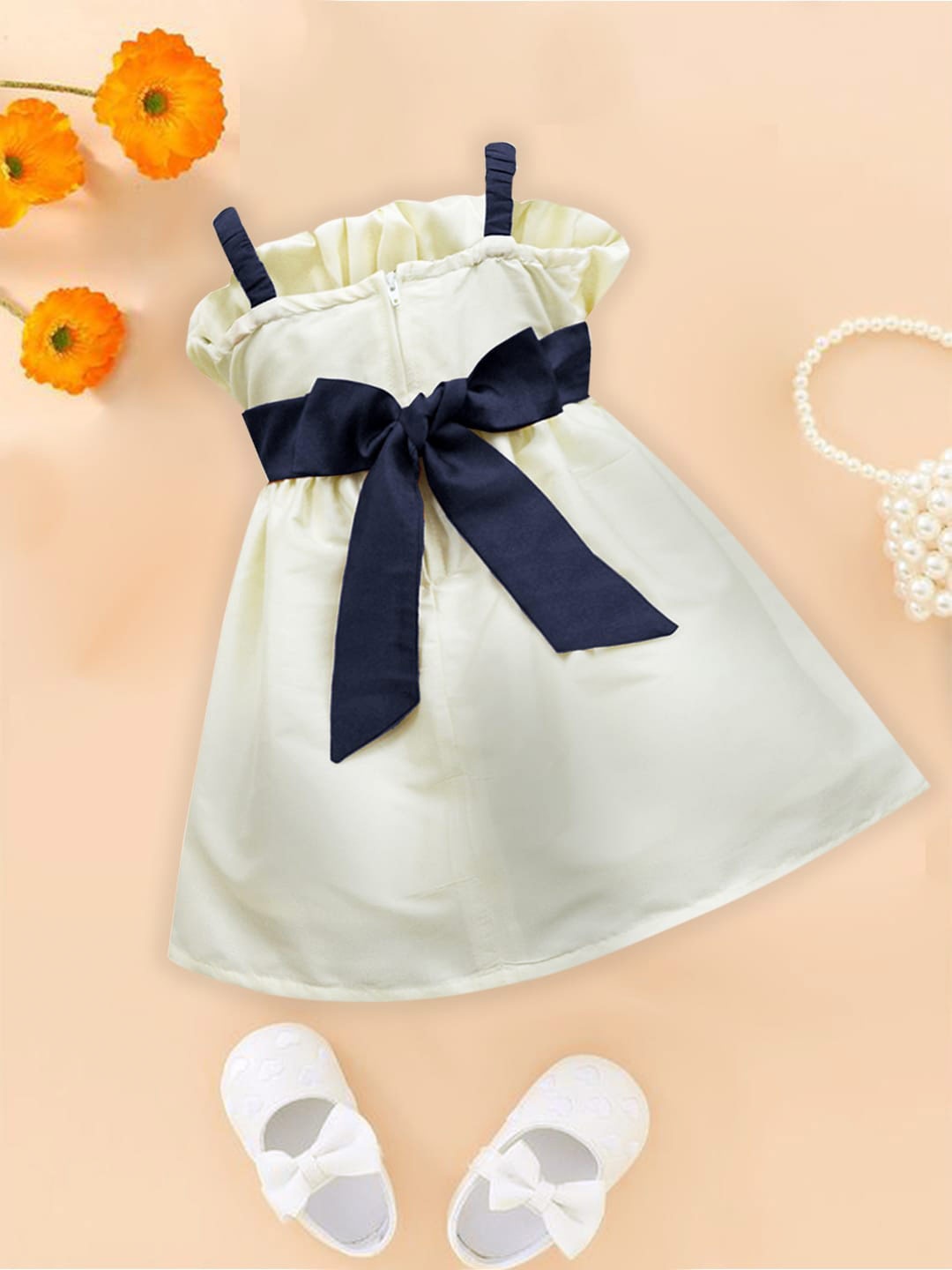 

A.T.U.N. Infant Girls Shoulder Straps Gathered Fit & Flare Dress, White